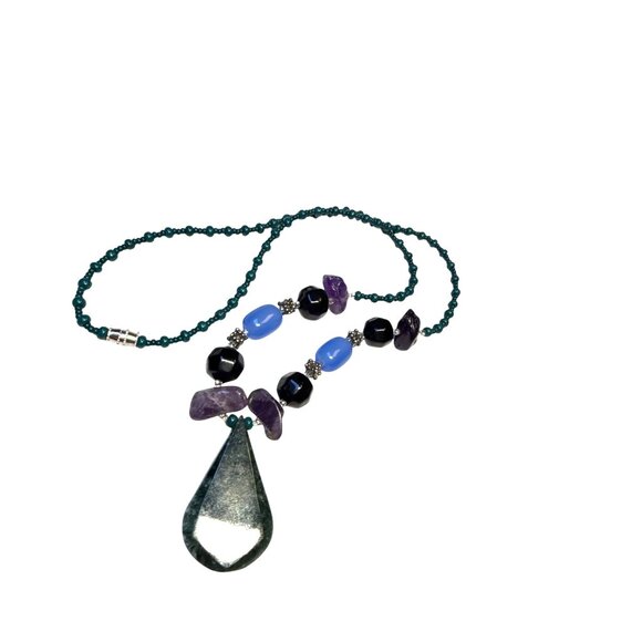 Blue Green Stone Pendant Necklace Boho Gemstone Jewelry Gift Handmade - Picture 9 of 10